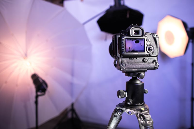 Photograph showing the use of Kirk Photographic equipment being used in a studio