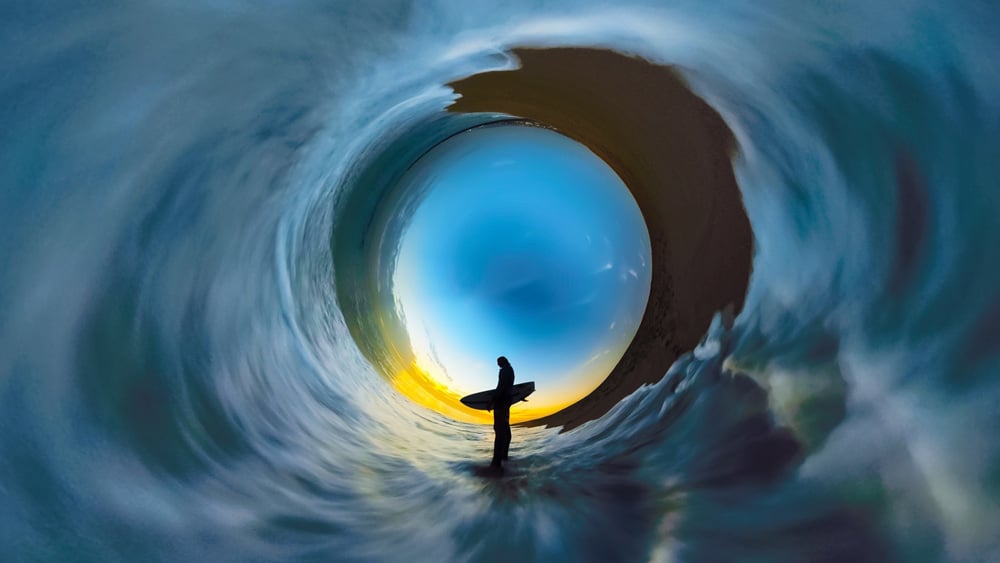 Spherical Image of a surrounded by a sea of water captured using the GoPro Fusion