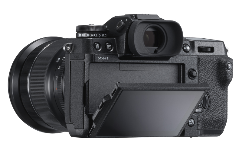 Photograph of the Fujifilm X-H1 Mirrorless Camera with the Monitor Down