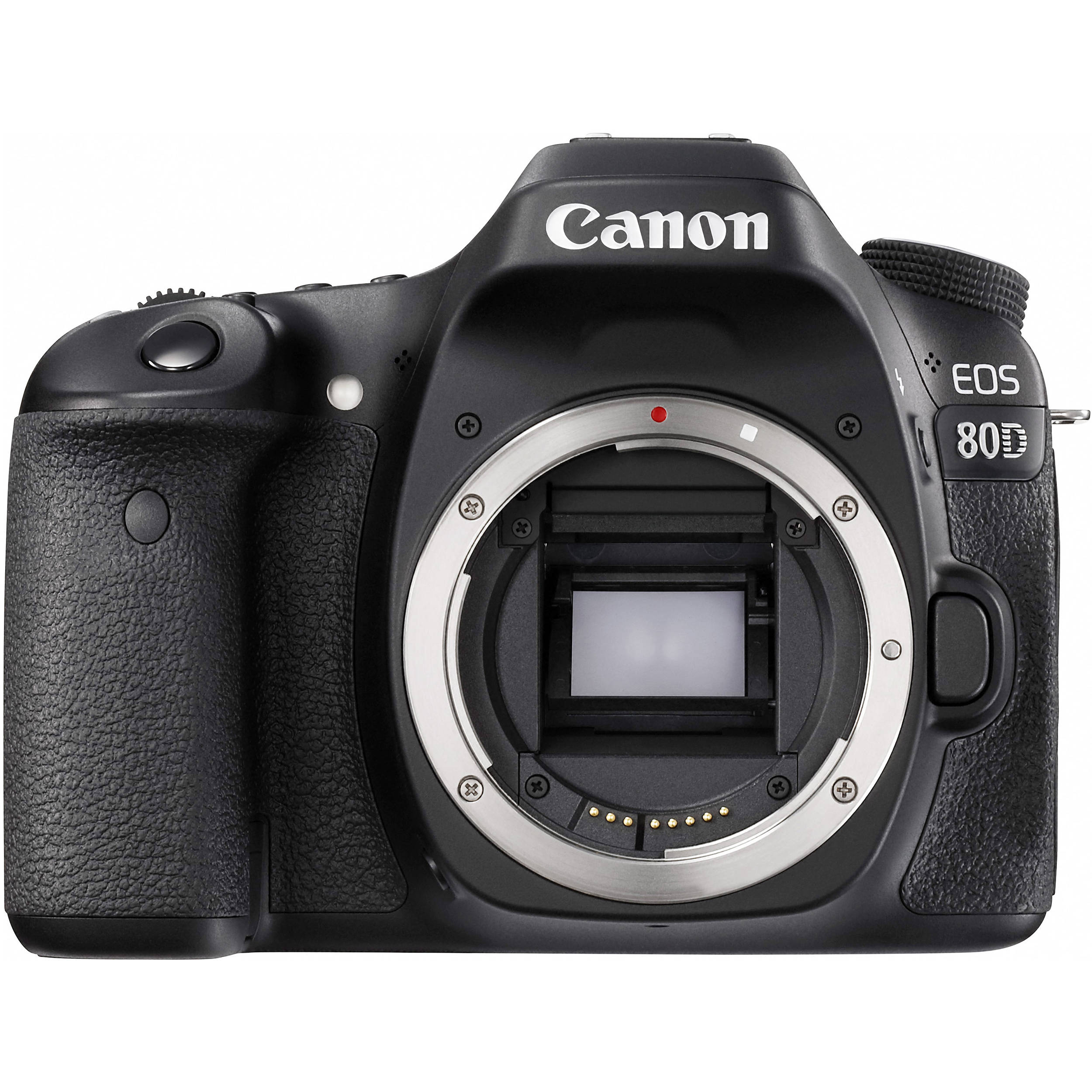 Canon EOS 80D DSLR Camera body viewed from the front.