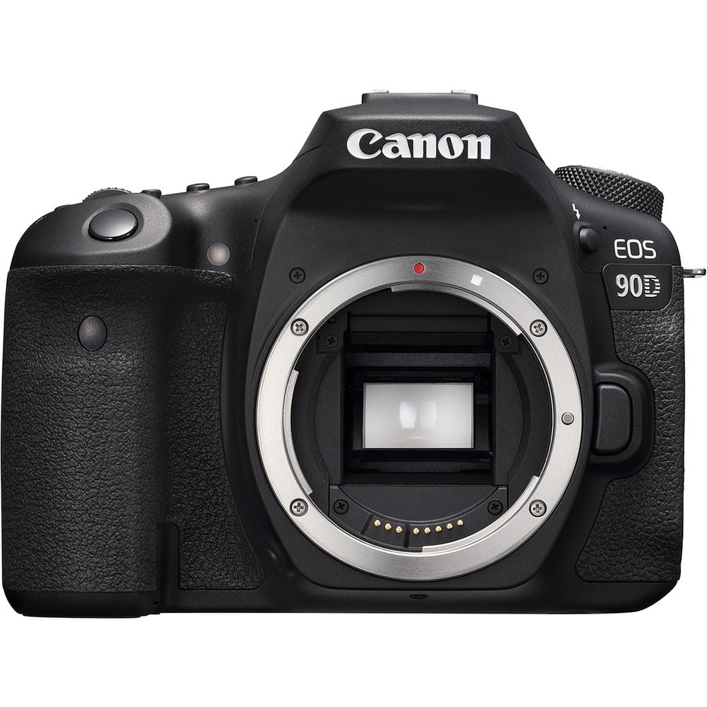 Canon EOS 90D DSLR Camera body viewed from the front.