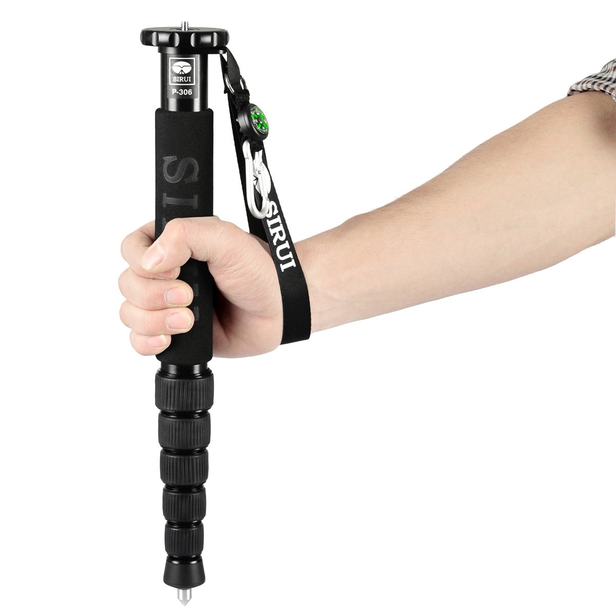 Use the monopod's wrist strap to push it into the ground.