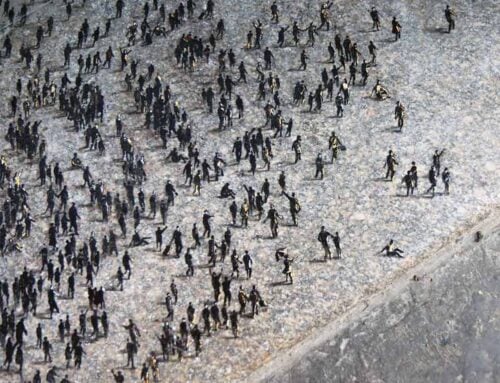 Artist creates welcome mat with hundreds of tiny people