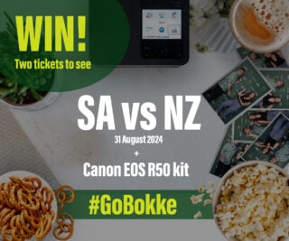 Join our #GoBokke giveaway from 1 to 22 August! Snap a photo at our store, share it on Instagram, and you could win tickets to the Springboks vs. All Blacks match or a Canon EOS R50 Camera!