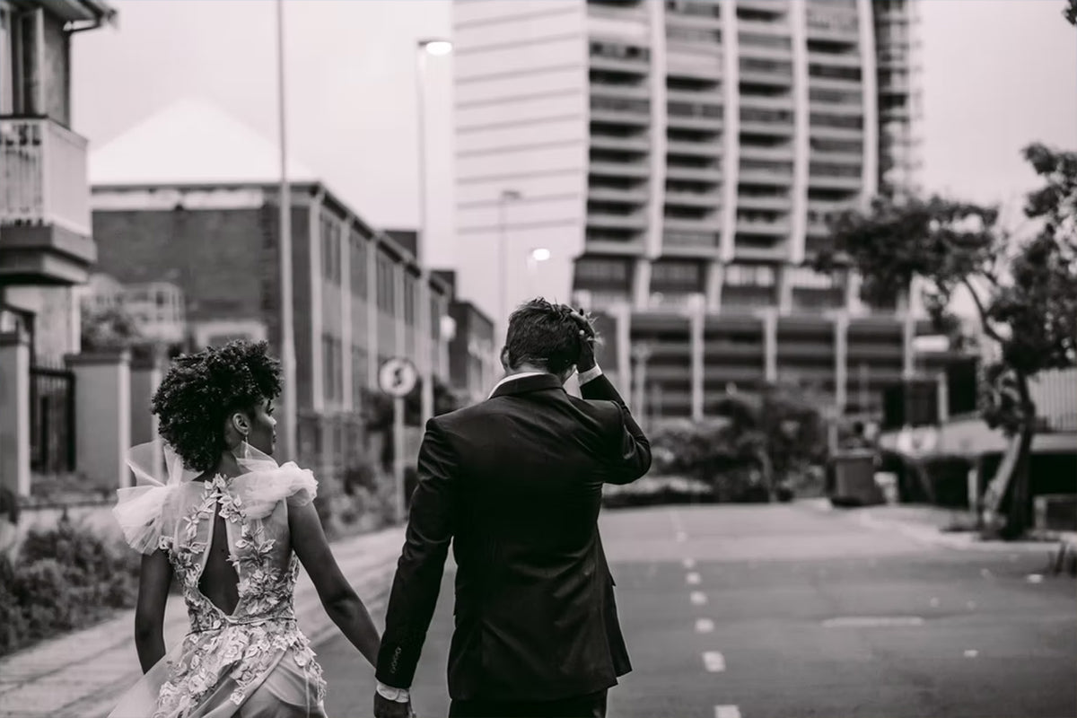 Couple walking down the street