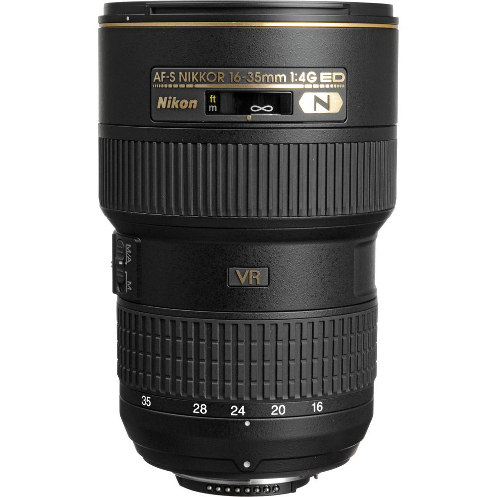 Nikon AF-S Nikkor 16-35mm f/4G ED VR lens on a white background