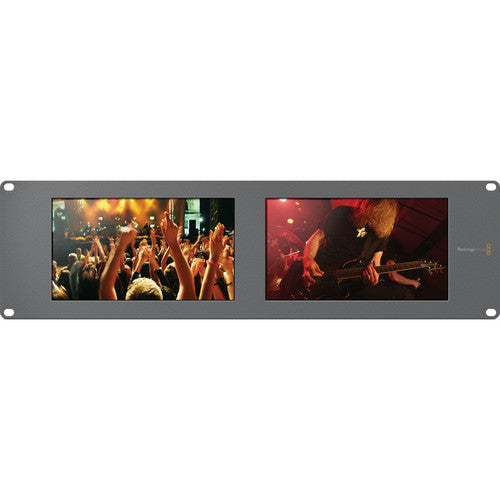 Blackmagic Design SmartView Duo dual 8-inch rackmount SDI monitors for broadcast monitoring.