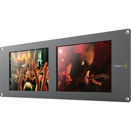 Blackmagic Design SmartView Duo dual 8-inch rackmount SDI monitors for broadcast monitoring.