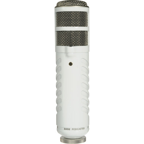 RODE USB Podcaster Microphone with cardioid pattern, built-in headphone monitoring, and plug-and-play USB connectivity for podcasting and streaming.