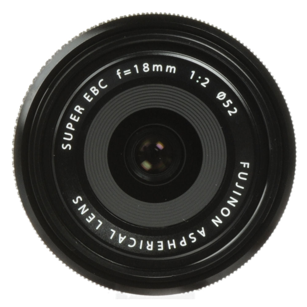 Fujifilm XF 18mm f/2 R wide-angle prime lens for X-Mount cameras, featuring 8 elements in 7 groups, 27mm full-frame equivalent focal length, and compact, lightweight design