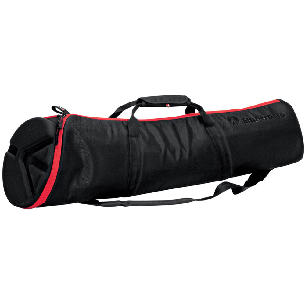 Manfrotto 100cm padded tripod bag with wider top for larger tripod heads, easy-access top flap, and durable ballistic nylon design for protection on the go.