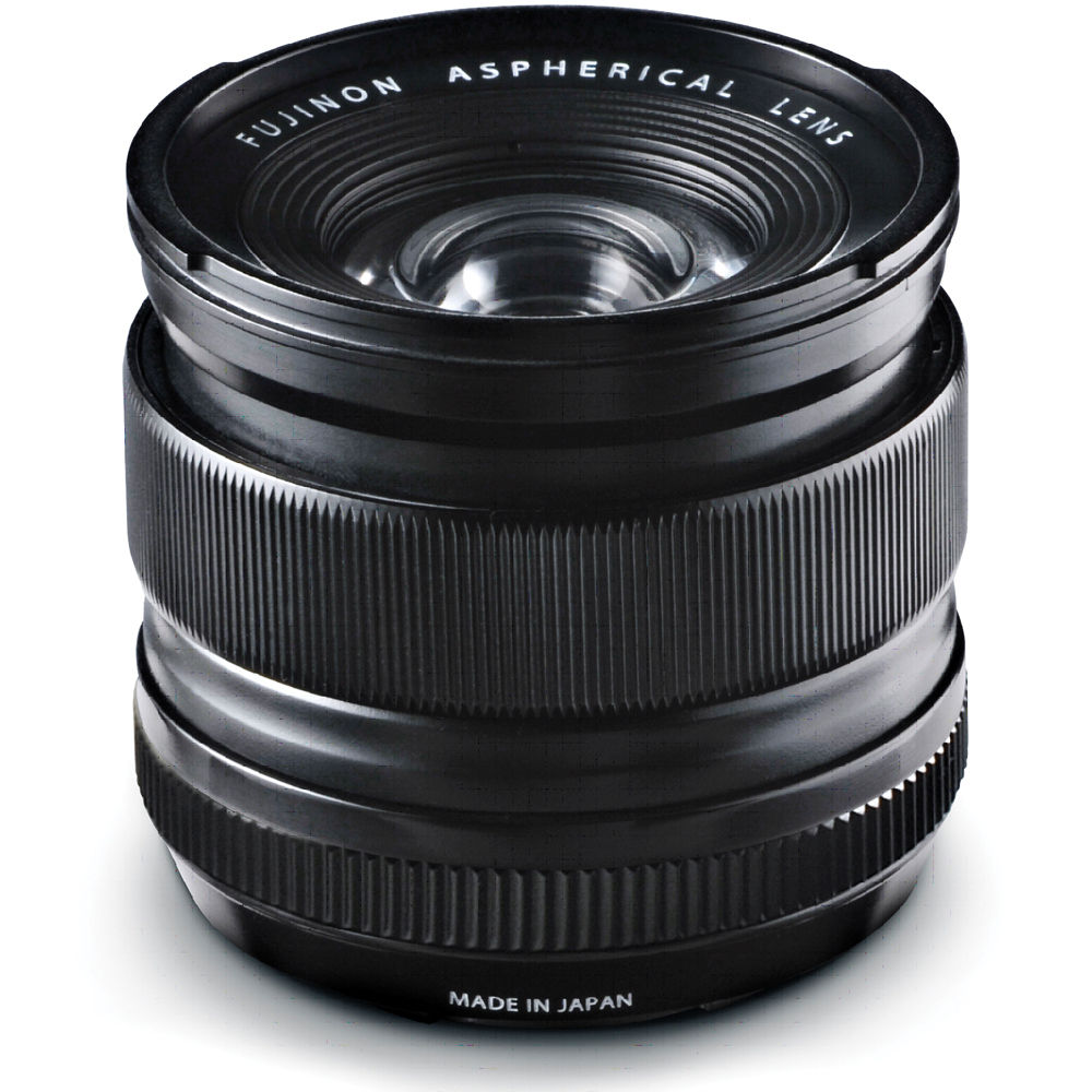 Fujifilm XF 14mm f/2.8 R ultra-wide-angle prime lens featuring 21mm equivalent focal length, 10 optical elements including 2 aspherical and 3 extra-low dispersion elements, and rounded 7-blade aperture for sharp landscape and architecture photography.