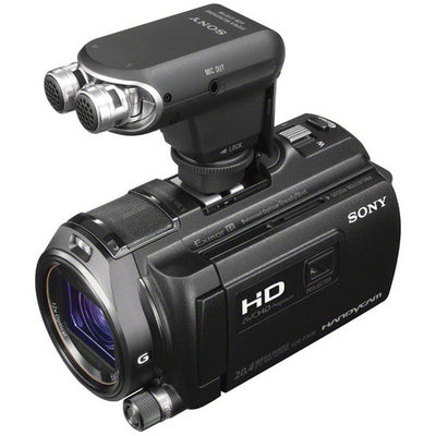 Sony ECM-XYST1M compact on-camera stereo microphone with adjustable pickup angle and Multi Interface Shoe connection.