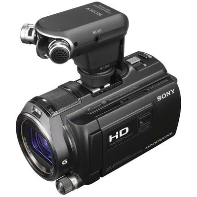 Sony ECM-XYST1M compact on-camera stereo microphone with adjustable pickup angle and Multi Interface Shoe connection.
