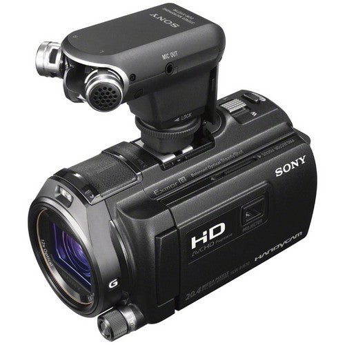 Sony ECM-XYST1M compact on-camera stereo microphone with adjustable pickup angle and Multi Interface Shoe connection.