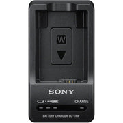 Sony BC-TRW W Series Battery Charger for NP-FW50 battery, featuring LED charge indicator and compact design.