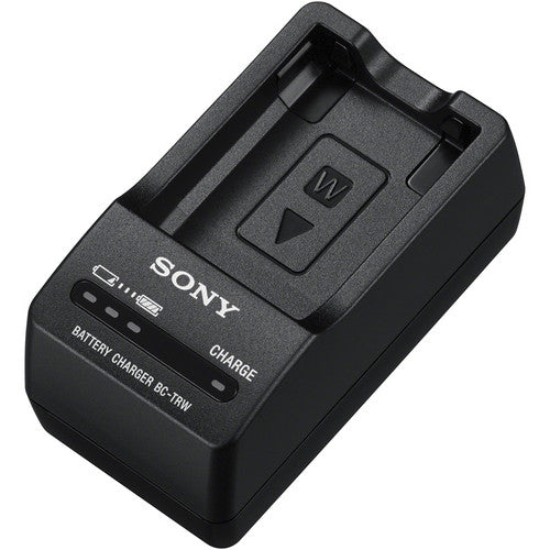 Sony BC-TRW W Series Battery Charger for NP-FW50 battery, featuring LED charge indicator and compact design.