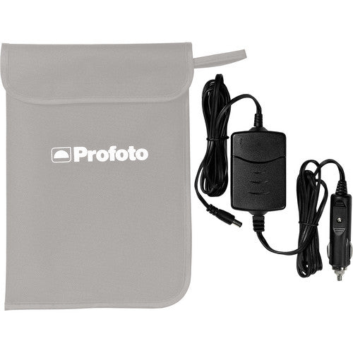 Profoto Car Charger for B1 Flash 1.8A with coiled cable and car plug connector.