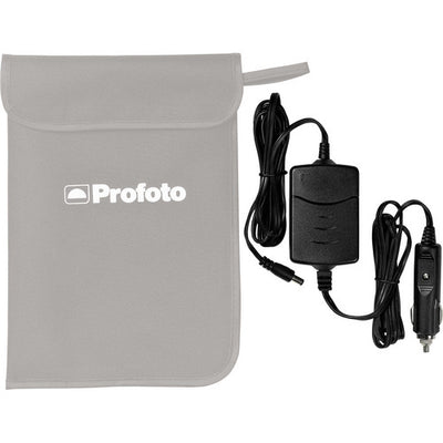 Profoto Car Charger for B1 Flash 1.8A with coiled cable and car plug connector.