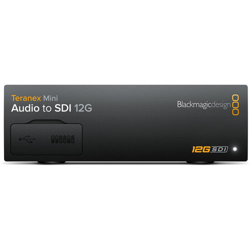Embed high-quality analog or digital audio into any 12G-SDI video feed with the Blackmagic Design Teranex Mini Audio to SDI 12G Converter.