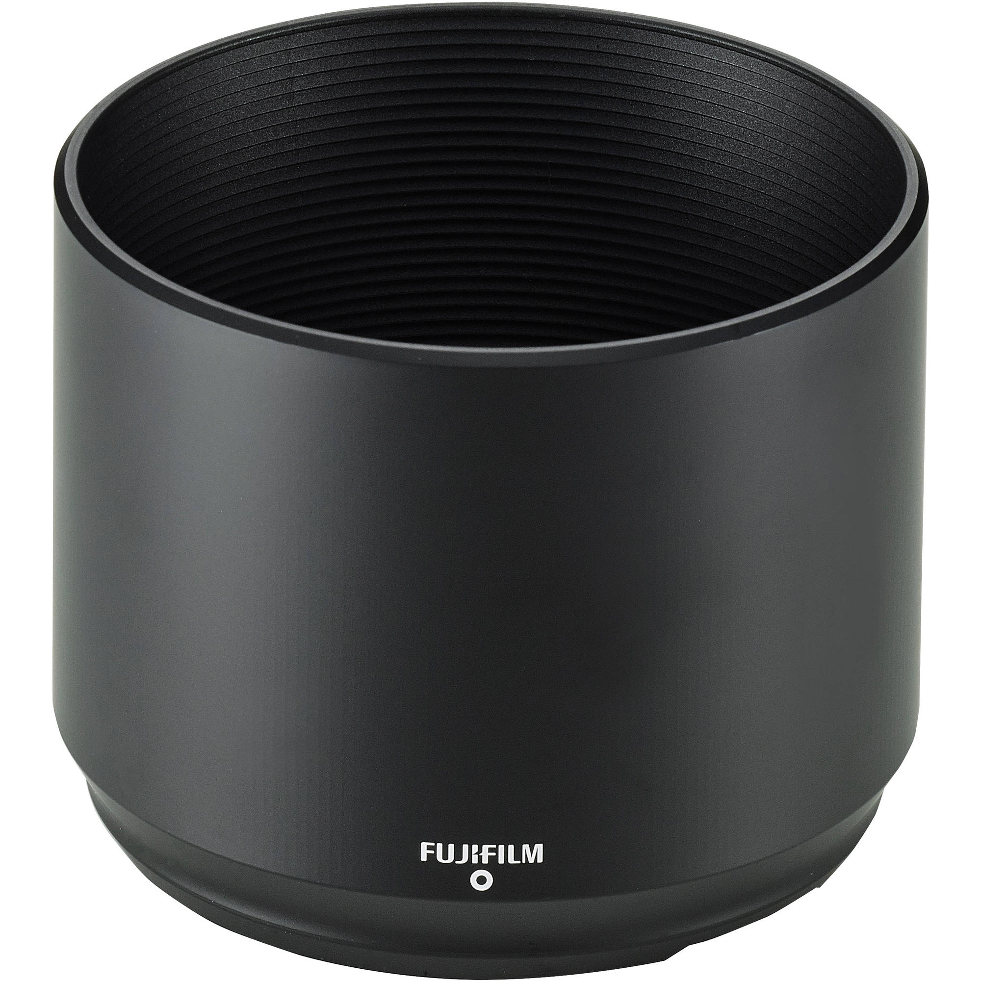 Black lens hood with Fujifilm logo on a white background