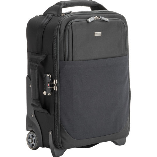 Think Tank Airport International V3.0 — compact rolling camera bag with customizable dividers, laptop compartment, tripod mount, and water‑resistant rain cover