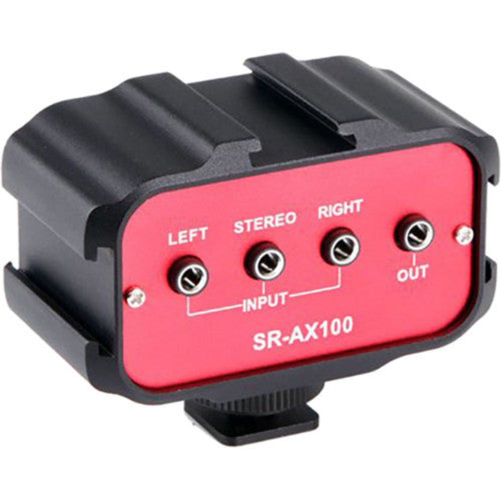 Compact, two-channel audio mixer for DSLR cameras and camcorders, without dual mic inputs, enabling seamless connection.