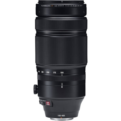 Camera lens with brand logo on a white background