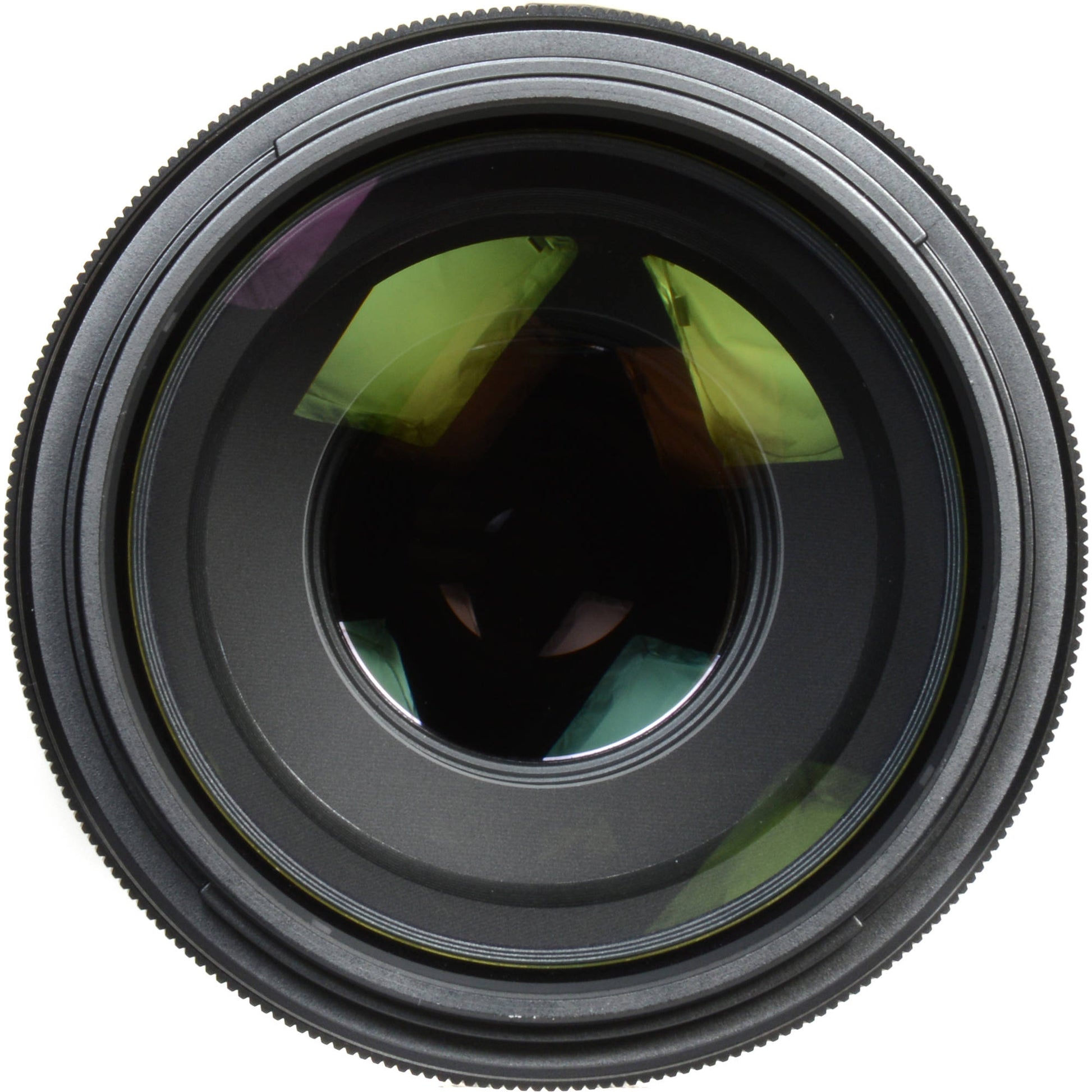 Close-up of a camera lens on a white background