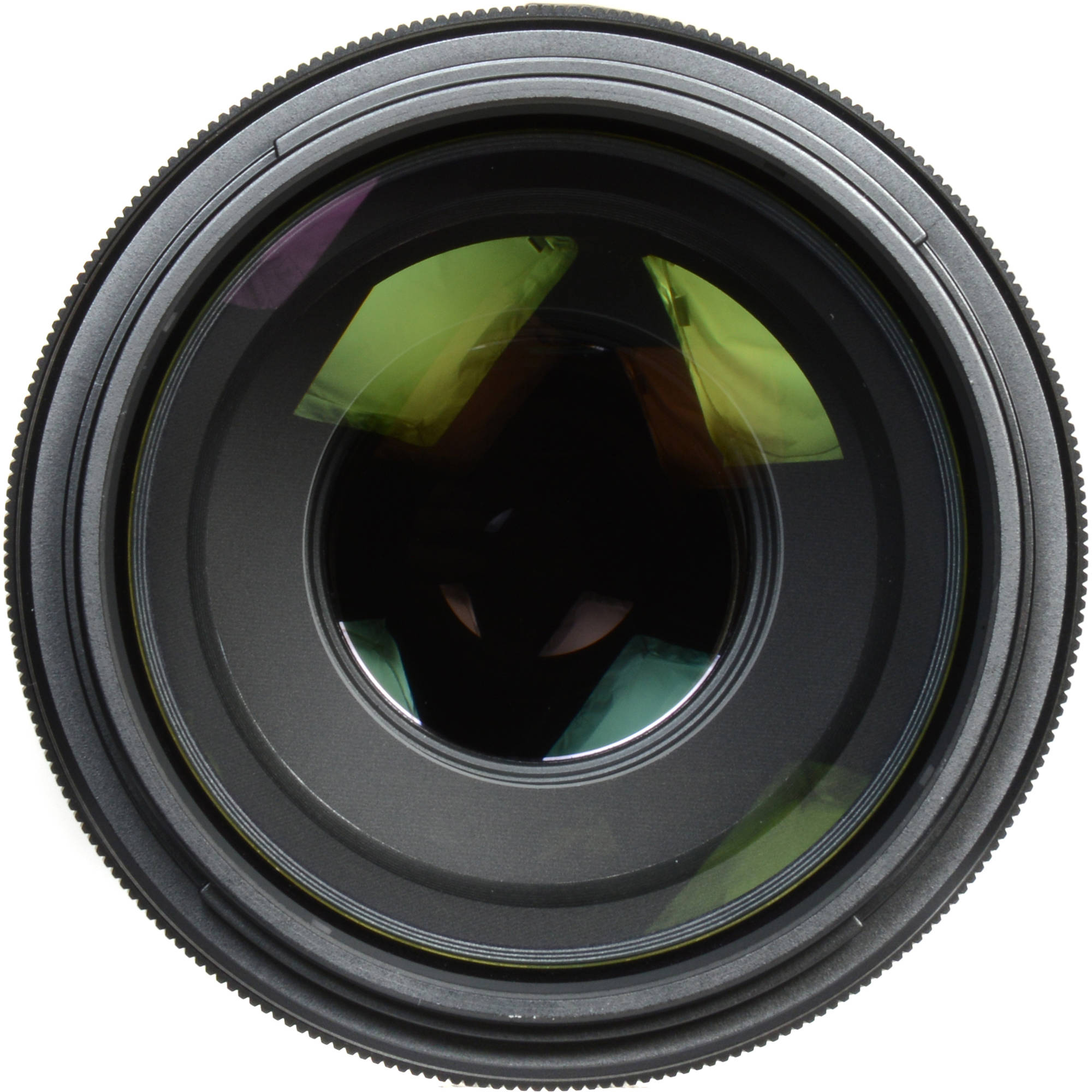 Close-up of a camera lens on a white background