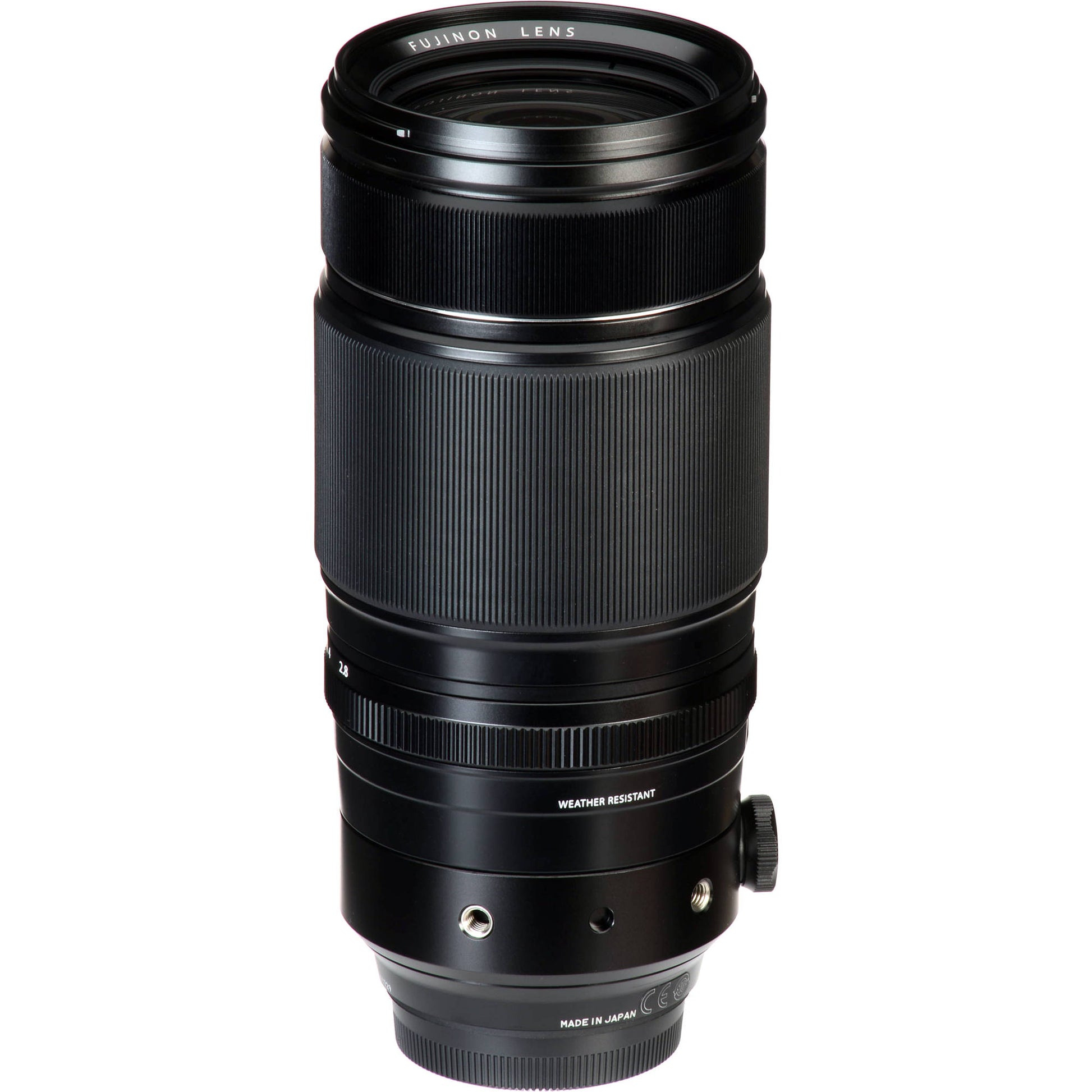 Black camera lens on a white background