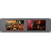 Blackmagic Design SmartScope Duo 4K dual 6G-SDI rack-mounted monitors for professional video analysis.