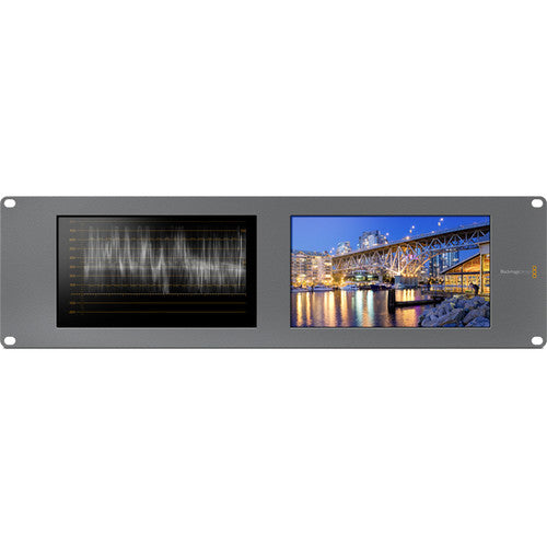 Blackmagic Design SmartScope Duo 4K dual 6G-SDI rack-mounted monitors for professional video analysis.