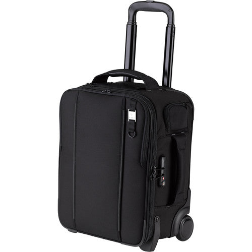 Tenba Roadie Roller 18 in black — professional carry-on camera case with padded dividers, wheels, and weather-resistant design.