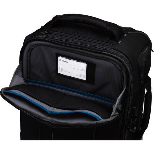 Tenba Roadie Roller 18 in black — professional carry-on camera case with padded dividers, wheels, and weather-resistant design.