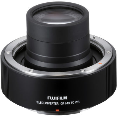 FUJIFILM GF 1.4X TC WR teleconverter for GFX medium format cameras extends focal length while preserving image quality.