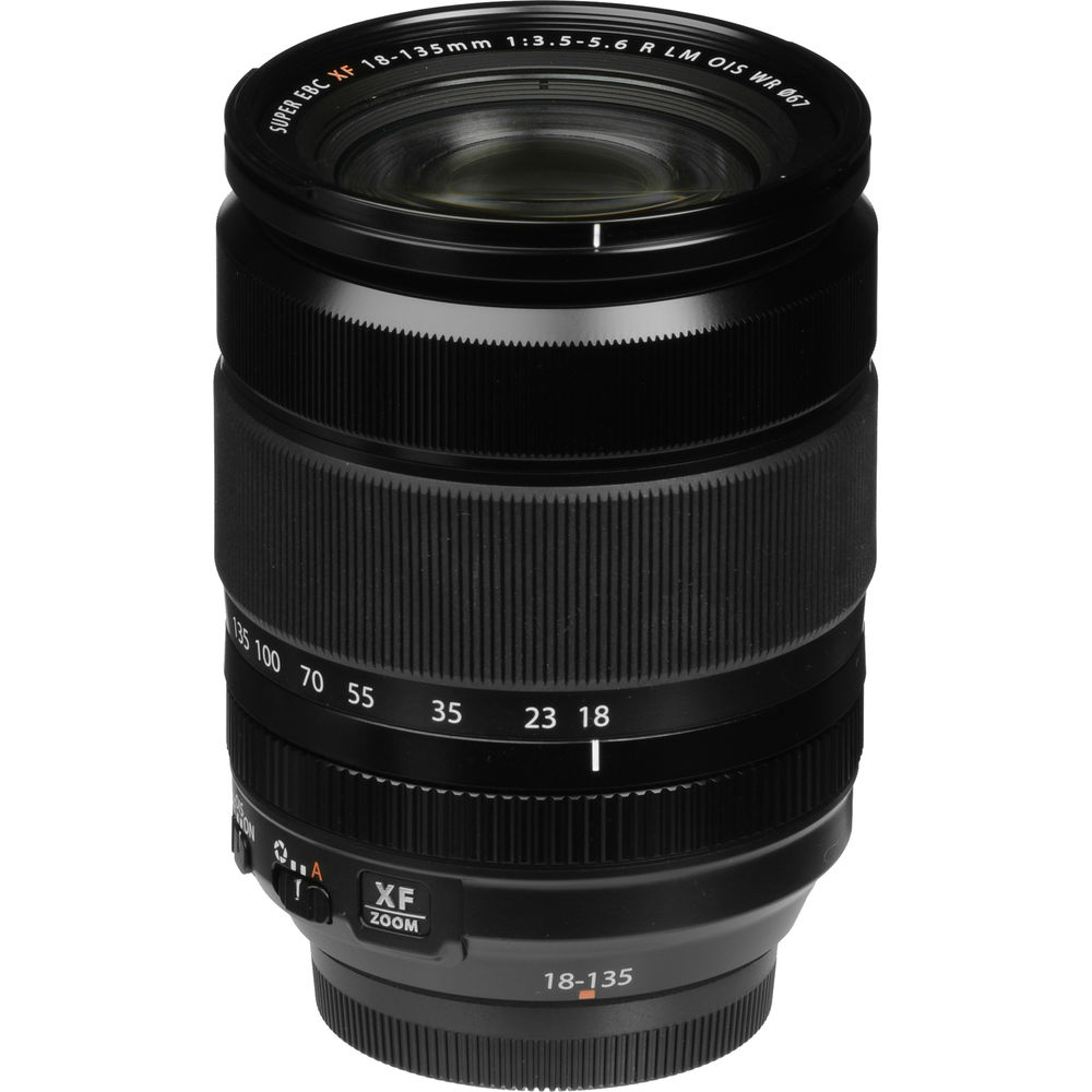 Camera lens with specifications on a white background