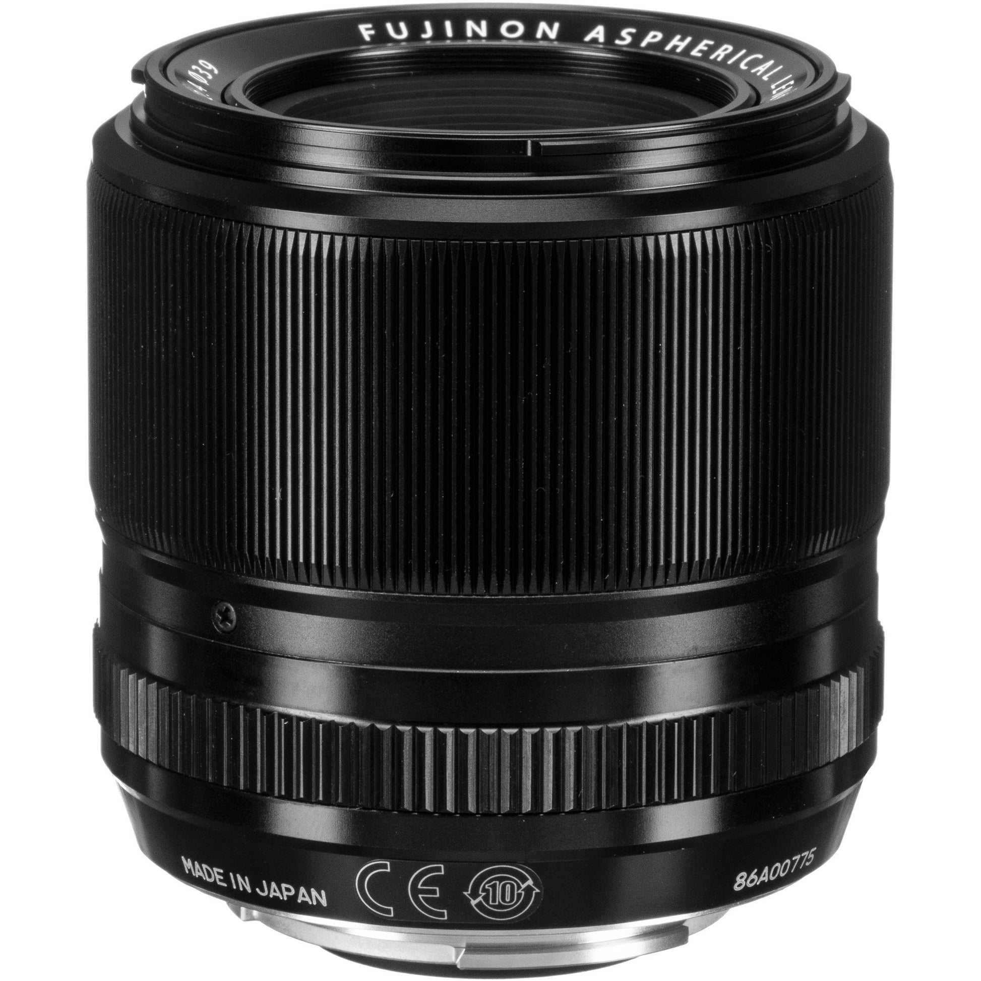 Fujifilm XF 60mm f/2.4 R Macro lens featuring 0.5x magnification, close focusing at 26.7cm, 9 rounded aperture blades, and optical elements for high-definition close-up and portrait photography.