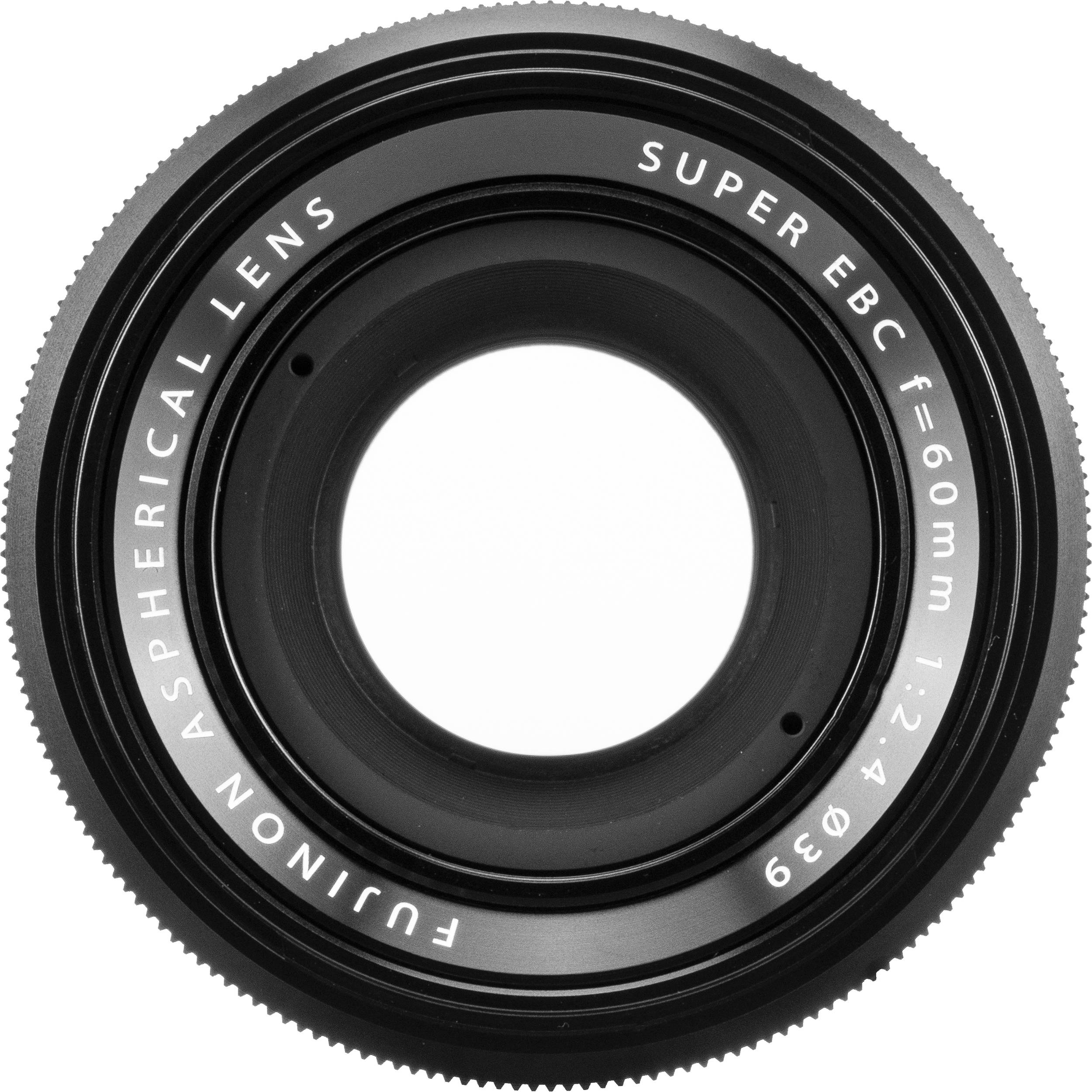 Fujifilm XF 60mm f/2.4 R Macro lens featuring 0.5x magnification, close focusing at 26.7cm, 9 rounded aperture blades, and optical elements for high-definition close-up and portrait photography.