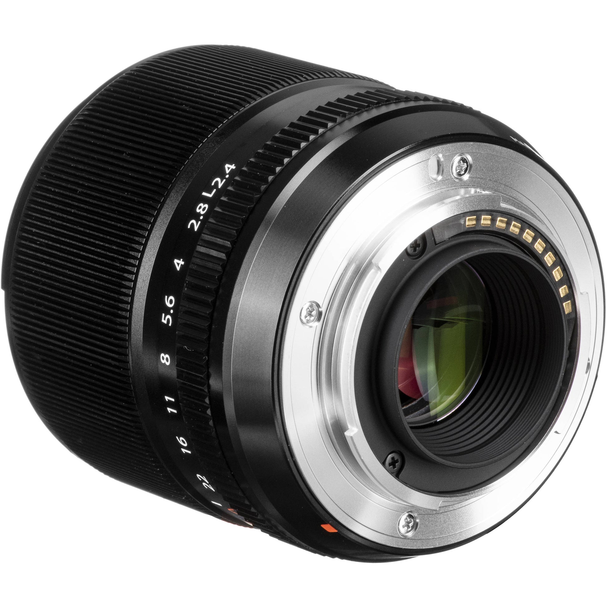 Fujifilm XF 60mm f/2.4 R Macro lens featuring 0.5x magnification, close focusing at 26.7cm, 9 rounded aperture blades, and optical elements for high-definition close-up and portrait photography.