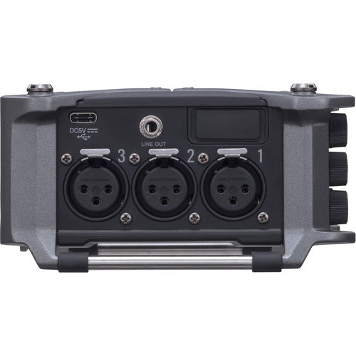 Zoom F6 Field Recorder with 6 XLR inputs and 32-bit float audio recording for professional film and field sound.