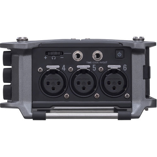 Zoom F6 Field Recorder with 6 XLR inputs and 32-bit float audio recording for professional film and field sound.