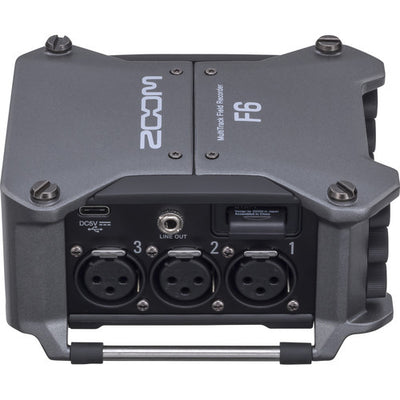 Zoom F6 Field Recorder with 6 XLR inputs and 32-bit float audio recording for professional film and field sound.
