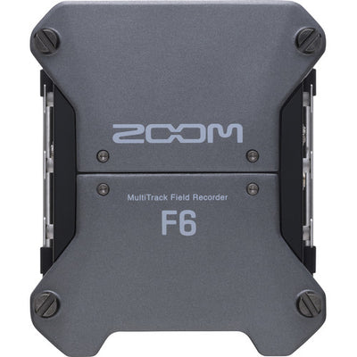 Zoom F6 Field Recorder with 6 XLR inputs and 32-bit float audio recording for professional film and field sound.