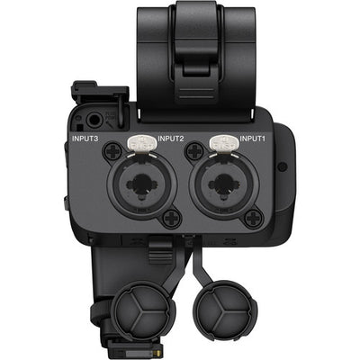 Sony XLR-K3M Dual-Channel XLR Audio Adaptor with Shotgun Microphone for professional sound recording on compatible Sony cameras.