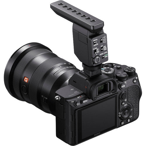 Sony ECM-B1M compact camera-mounted shotgun microphone with Multi Interface Shoe for digital audio transmission.