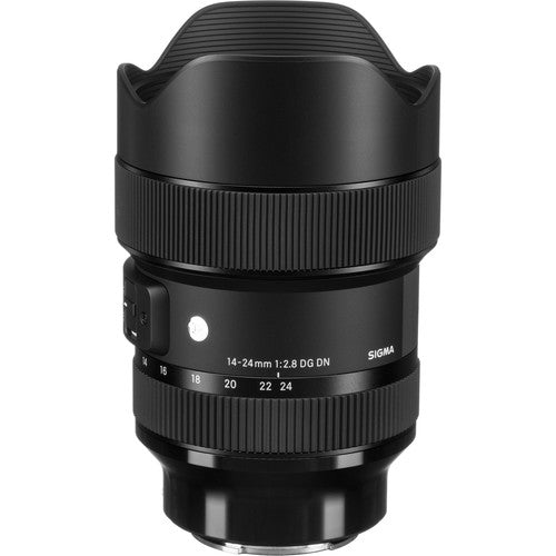 Sigma 14-24mm f/2.8 DG DN Art ultra-wide-angle zoom lens for full-frame mirrorless cameras with 18 optical elements including FLD and SLD elements, advanced coatings to reduce flare and ghosting, dust and splash-proof design, and an 11-blade rounded diaphragm for smooth bokeh.