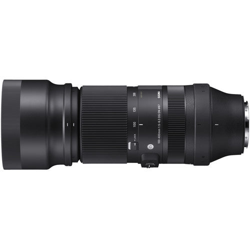 Sigma 100-400mm f/5-6.3 DG DN telephoto zoom lens for full-frame mirrorless cameras with contemporary design.