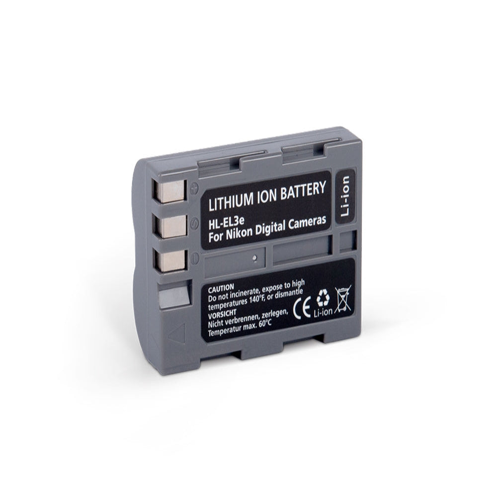 Hahnel HL-EL3e is a 1650mAh 7.4V lithium-ion battery replacement for Nikon EN-EL3e, compatible with Nikon D50–D700 SLR cameras.