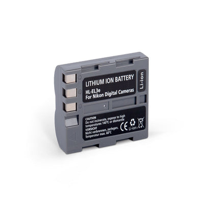 Hahnel HL-EL3e is a 1650mAh 7.4V lithium-ion battery replacement for Nikon EN-EL3e, compatible with Nikon D50–D700 SLR cameras.